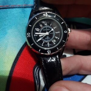 Nwot Chanel J12 Quartz Watch On Black Leather Band. O.g. Sticker On Btm